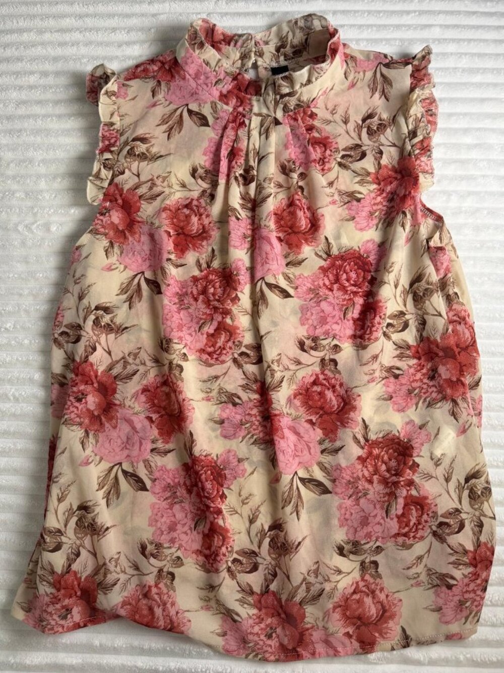 Floral Pink Keyhole Back Sleeveless Blouse